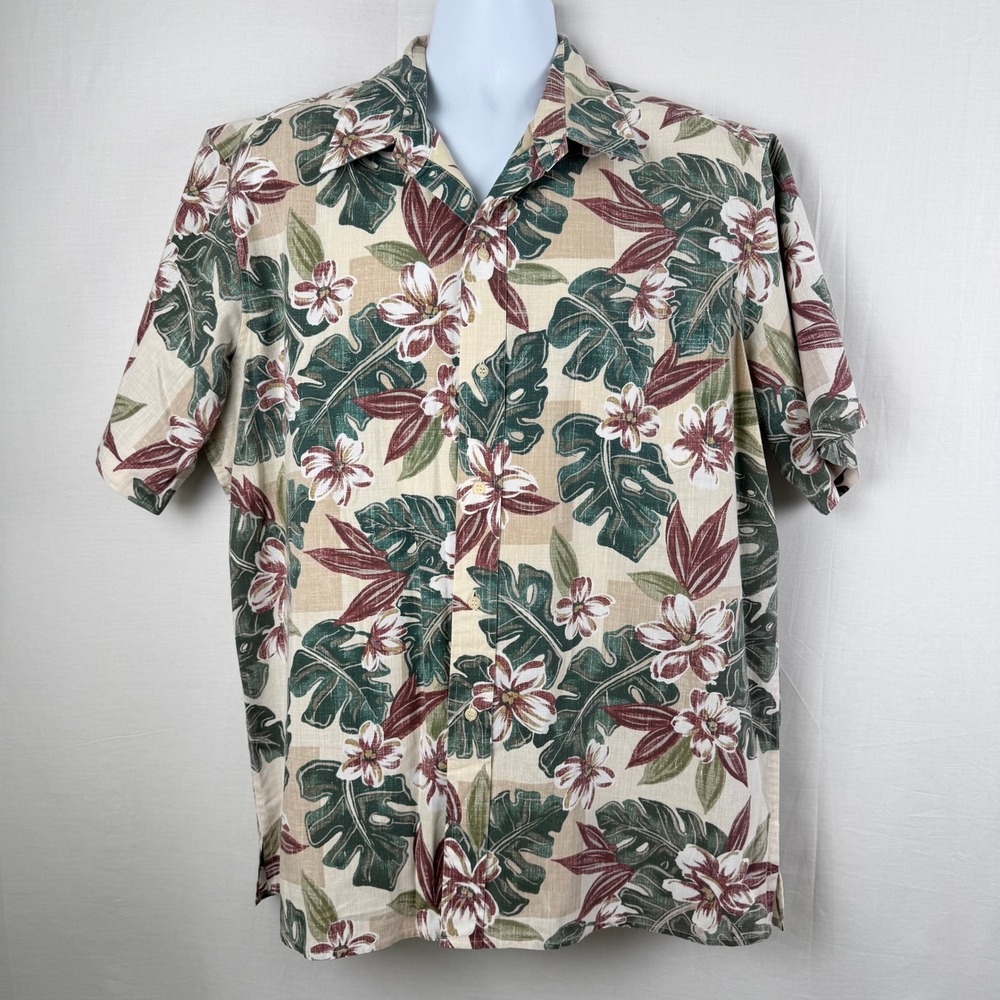 Reyn Spooner Mens XXL Hawaiian Shirt Tropical Floral Monstera Leaf Button Down